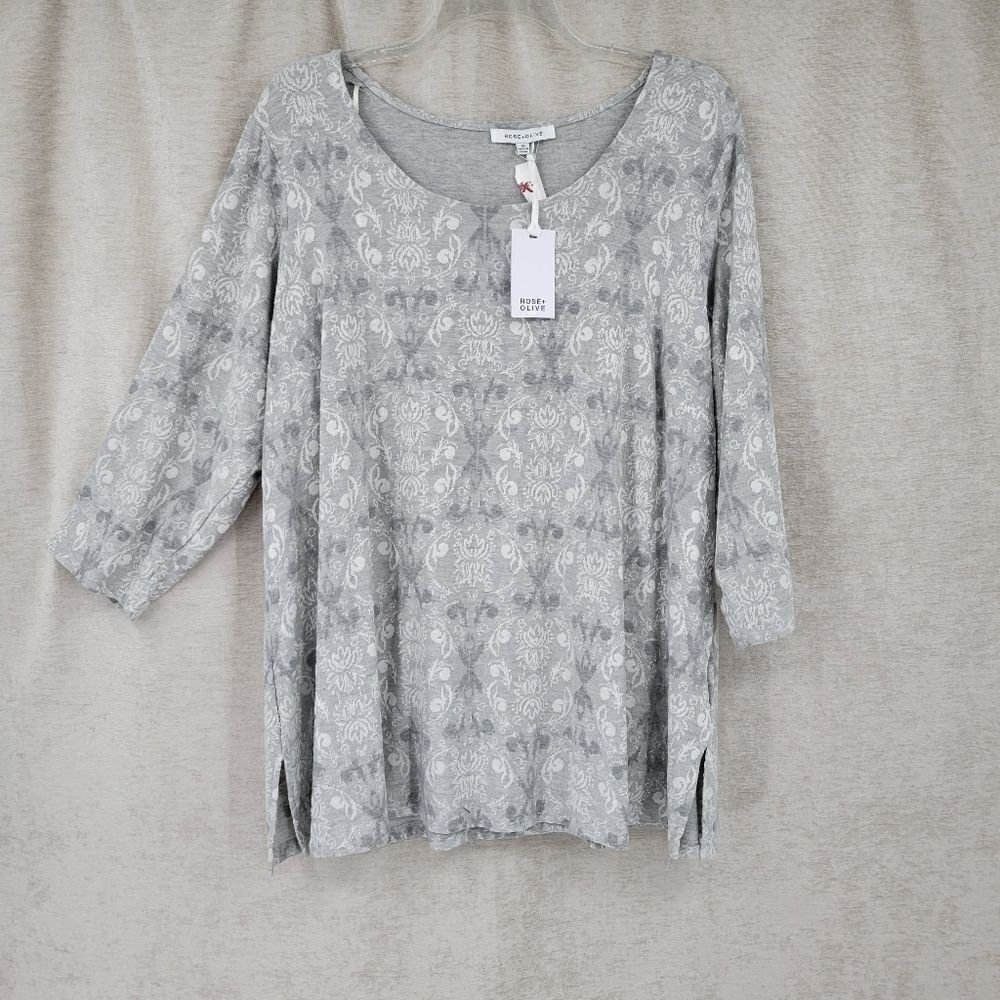Rose and Olive Gray Scoop Neck Blouse Dressy Tee Women's Plus Size 3X